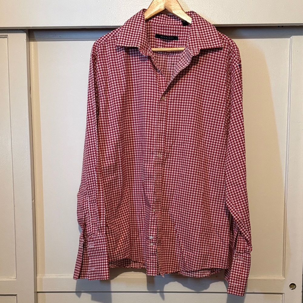Sean John Red & White Houndstooth Casual Button-Down Shirt